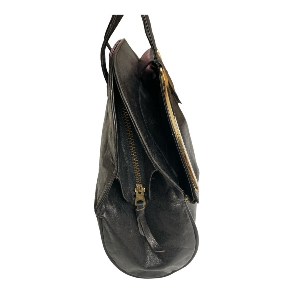 Vintage Pansy leather handbag with gold accents front pocket and zipper - Picture 5 of 11